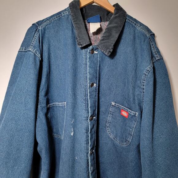 Dickies Denim Barn Chore Work Jacket Coat Sz 4XL Blanket Lined *PAINT* VTG 90's - Picture 2 of 13